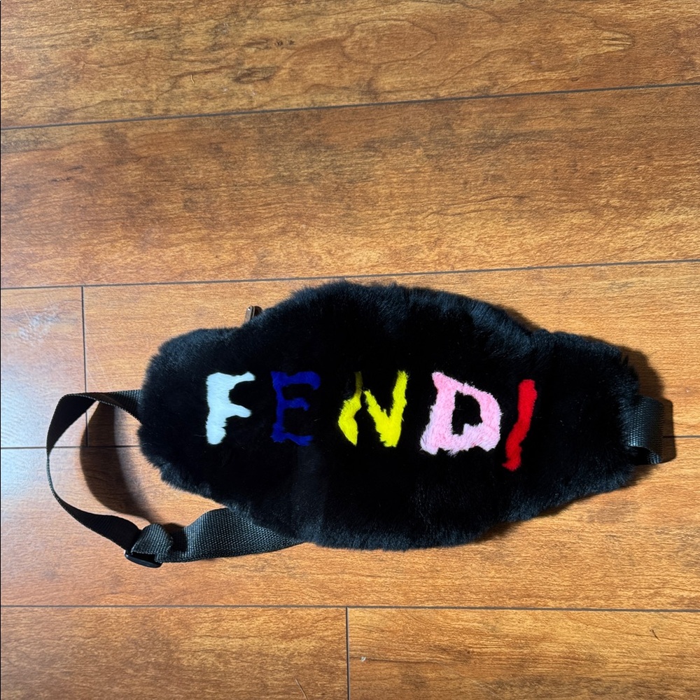 Multicolor Logo Black Fur Belt Bag